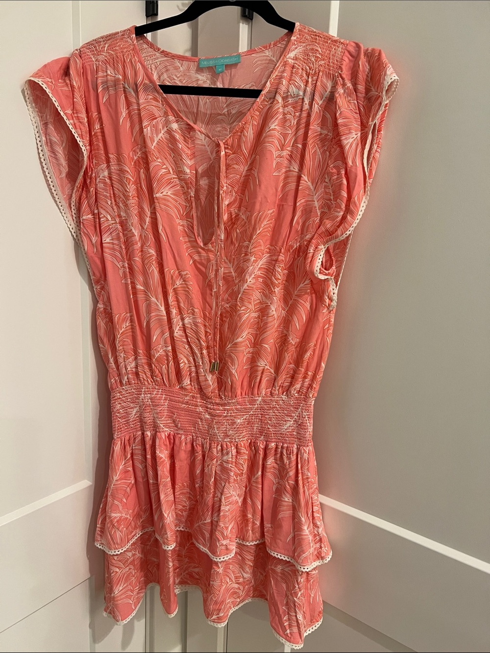 Melissa Odabash Coral Printed Flutter-Sleeve peplum coverup dress